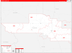 Pondera County, MT Wall Map Zip Code Red Line Style 2024