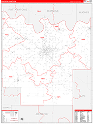 Pontotoc County, OK Wall Map Zip Code Red Line Style 2026