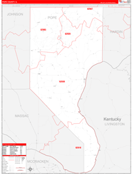 Pope County, IL Wall Map Zip Code Red Line Style 2024