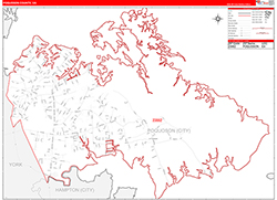 Poquoson County, VA Wall Map Zip Code Red Line Style 2026