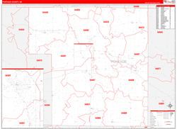 Portage County, WI Wall Map Zip Code Red Line Style 2024