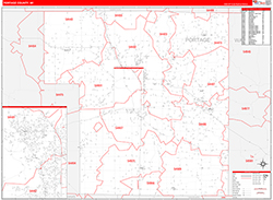 Portage County, WI Wall Map Zip Code Red Line Style 2026