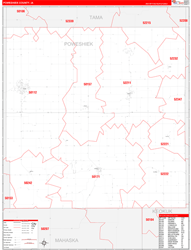 Poweshiek County, IA Wall Map Zip Code Red Line Style 2024