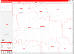 Pratt County, KS Wall Map Zip Code Red Line Style 2024
