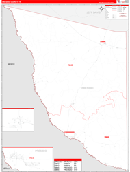 Presidio County, TX Wall Map Zip Code Red Line Style 2024