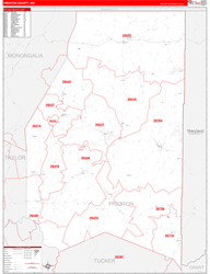 Preston County, WV Wall Map Zip Code Red Line Style 2024
