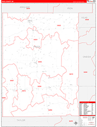 Price County, WI Wall Map Zip Code Red Line Style 2026