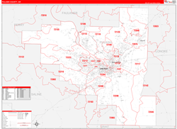 Pulaski County, AR Wall Map Zip Code Red Line Style 2024