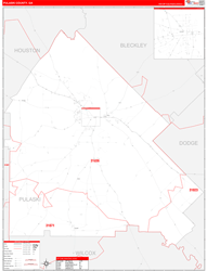 Pulaski County, GA Wall Map Zip Code Red Line Style 2024