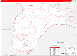 Pulaski County, IL Wall Map Zip Code Red Line Style 2026