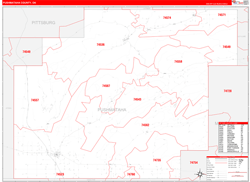 Pushmataha County, OK Wall Map Zip Code Red Line Style 2024