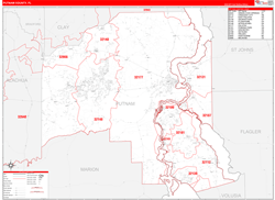 Putnam County, FL Wall Map Zip Code Red Line Style 2023