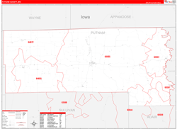 Putnam County, MO Wall Map Zip Code Red Line Style 2024