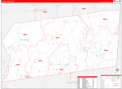 Putnam County, NY Wall Map Zip Code Red Line Style 2023