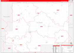 Putnam County, OH Wall Map Zip Code Red Line Style 2024