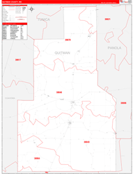 Quitman County, MS Wall Map Zip Code Red Line Style 2024