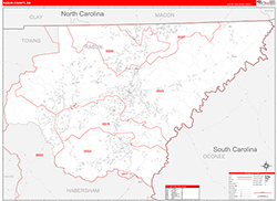 Rabun County, GA Wall Map Zip Code Red Line Style 2026