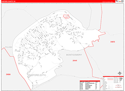 Radford County, VA Wall Map Zip Code Red Line Style 2026