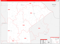 Ralls County, MO Wall Map Zip Code Red Line Style 2024