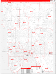 Ramsey County, MN Wall Map Zip Code Red Line Style 2024