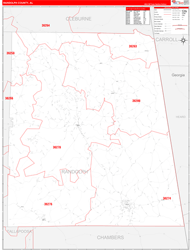 Randolph County, AL Wall Map Zip Code Red Line Style 2024