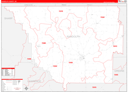 Randolph County, AR Wall Map Zip Code Red Line Style 2024