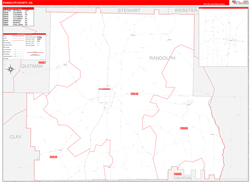 Randolph County, GA Wall Map Zip Code Red Line Style 2024
