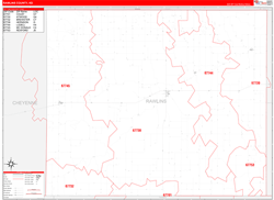Rawlins County, KS Wall Map Zip Code Red Line Style 2024