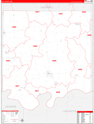 Ray County, MO Wall Map Zip Code Red Line Style 2024