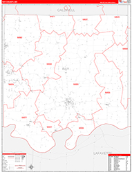 Ray County, MO Wall Map Zip Code Red Line Style 2026