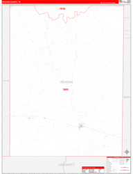 Reagan County, TX Wall Map Zip Code Red Line Style 2024