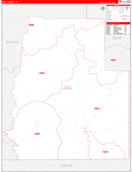 Real County, TX Wall Map Zip Code Red Line Style 2024