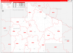 Redwood County, MN Wall Map Zip Code Red Line Style 2024