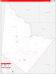 Reeves County, TX Wall Map Zip Code Red Line Style 2024