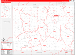 Reno County, KS Wall Map Zip Code Red Line Style 2026