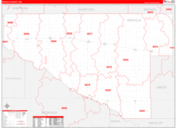 Renville County, MN Wall Map Zip Code Red Line Style 2024