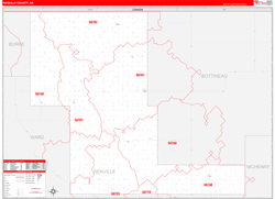 Renville County, ND Wall Map Zip Code Red Line Style 2023