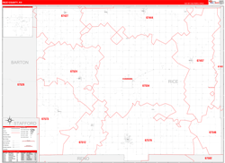 Rice County, KS Wall Map Zip Code Red Line Style 2024