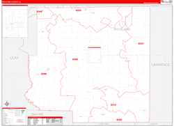 Richland County, IL Wall Map Zip Code Red Line Style 2024