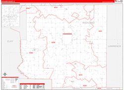 Richland County, IL Wall Map Zip Code Red Line Style 2026