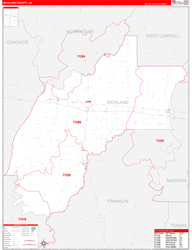RichlandParish (County), LA Wall Map Zip Code Red Line Style 2023