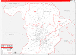 Richmond County, NC Wall Map Zip Code Red Line Style 2026
