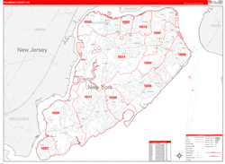 Richmond County, NY Wall Map Zip Code Red Line Style 2024