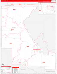 Riley County, KS Wall Map Zip Code Red Line Style 2024
