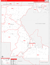 Riley County, KS Wall Map Zip Code Red Line Style 2026
