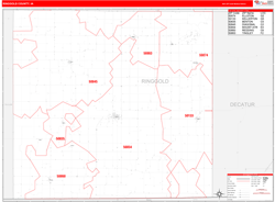 Ringgold County, IA Wall Map Zip Code Red Line Style 2024