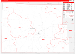 Ripley County, MO Wall Map Zip Code Red Line Style 2024