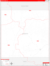 Roberts County, TX Wall Map Zip Code Red Line Style 2024