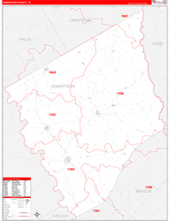 Robertson County, TX Wall Map Zip Code Red Line Style 2024