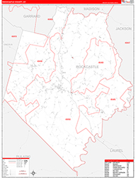 Rockcastle County, KY Wall Map Zip Code Red Line Style 2026